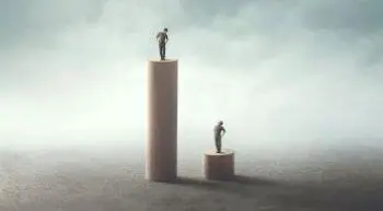 Two men on pedestal, one much higher then the other looking down showing an imbalance. A strong and balanced rental sector is a key component in any healthy housing market